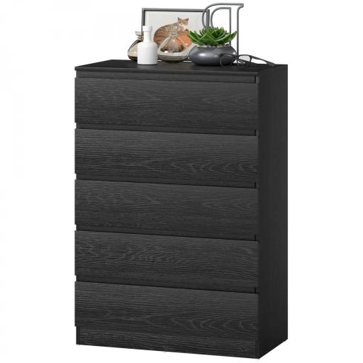 Cómoda para Dormitorio de 5 Cajones Cajonera para Salón Oficina Estilo Moderno 77x40x111,5 cm Negro Veteado [9]