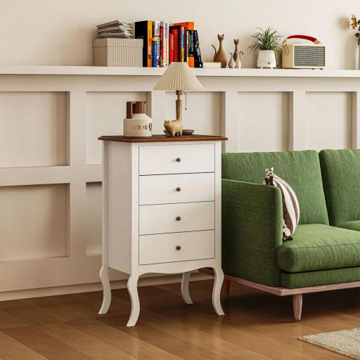 Cómoda de Dormitorio con 4 Cajones Diseño Anti-vuelco Cajonera para Salón Pasillo 60x40x98,5 cm Blanco y Roble [0]