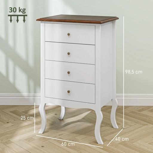 Cómoda de Dormitorio con 4 Cajones Diseño Anti-vuelco Cajonera para Salón Pasillo 60x40x98,5 cm Blanco y Roble [1]