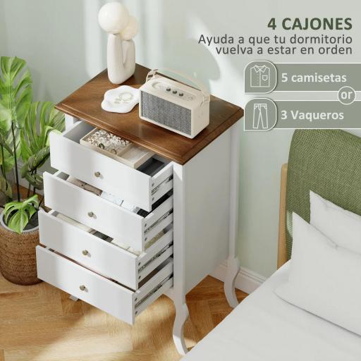 Cómoda de Dormitorio con 4 Cajones Diseño Anti-vuelco Cajonera para Salón Pasillo 60x40x98,5 cm Blanco y Roble [5]