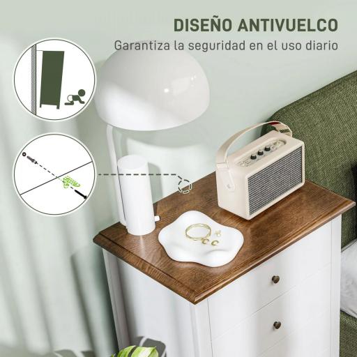 Cómoda de Dormitorio con 4 Cajones Diseño Anti-vuelco Cajonera para Salón Pasillo 60x40x98,5 cm Blanco y Roble [7]