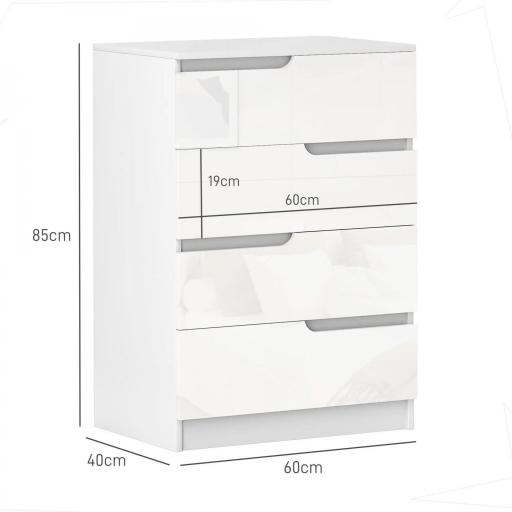 Cómoda con 4 Cajones Cómoda de Dormitorio Moderno con Anti-vuelco Cajonera para Salón Pasillo 60x40x85 cm Blanco [4]
