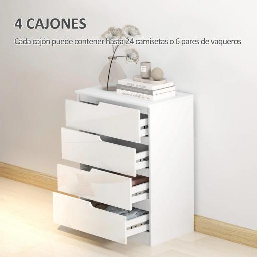 Cómoda con 4 Cajones Cómoda de Dormitorio Moderno con Anti-vuelco Cajonera para Salón Pasillo 60x40x85 cm Blanco [3]