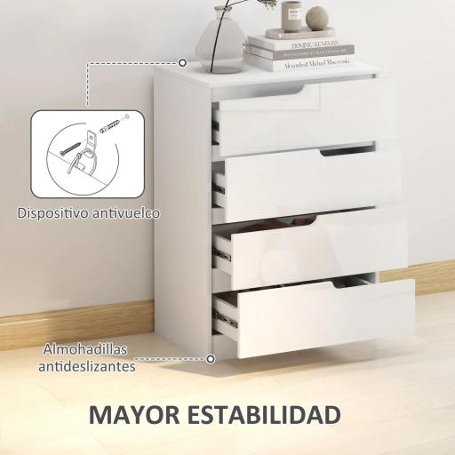 Cómoda con 4 Cajones Cómoda de Dormitorio Moderno con Anti-vuelco Cajonera para Salón Pasillo 60x40x85 cm Blanco [2]