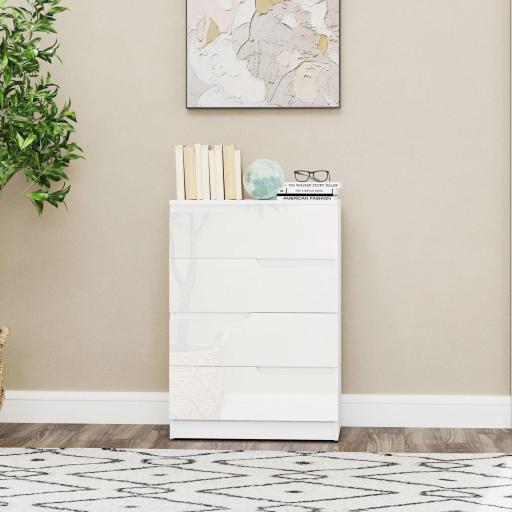 Cómoda con 4 Cajones Cómoda de Dormitorio Moderno con Anti-vuelco Cajonera para Salón Pasillo 60x40x85 cm Blanco [5]