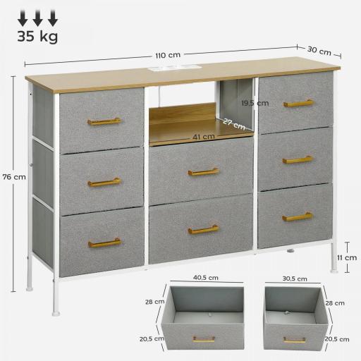 Cómoda con 8 Cajones de Tela Acabado en Borreguito Sintético Estación de Carga y Carga USB-C para Dormitorio Gris [4]
