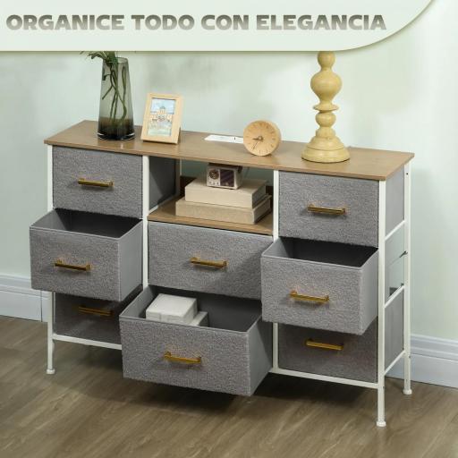 Cómoda con 8 Cajones de Tela Acabado en Borreguito Sintético Estación de Carga y Carga USB-C para Dormitorio Gris [1]