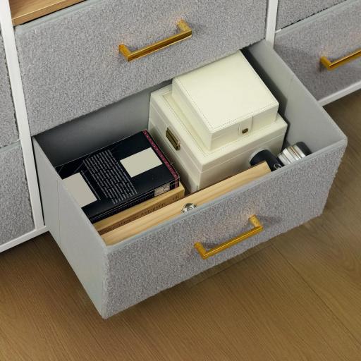 Cómoda con 8 Cajones de Tela Acabado en Borreguito Sintético Estación de Carga y Carga USB-C para Dormitorio Gris [7]
