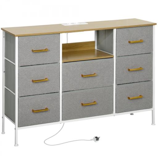 Cómoda con 8 Cajones de Tela Acabado en Borreguito Sintético Estación de Carga y Carga USB-C para Dormitorio Gris [9]