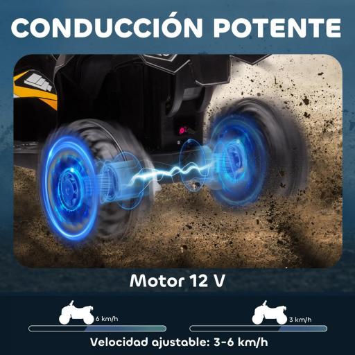 Quad Eléctrico para Niños de 3-5 Años Vehículo Eléctrico a Batería 12V con 2 Motores 83x53x55,5 cm Amarillo [5]