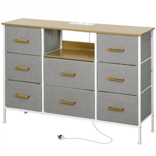 Cómoda con 8 Cajones de Tela Acabado en Borreguito Sintético Estación de Carga y Carga USB-C para Dormitorio Gris [8]