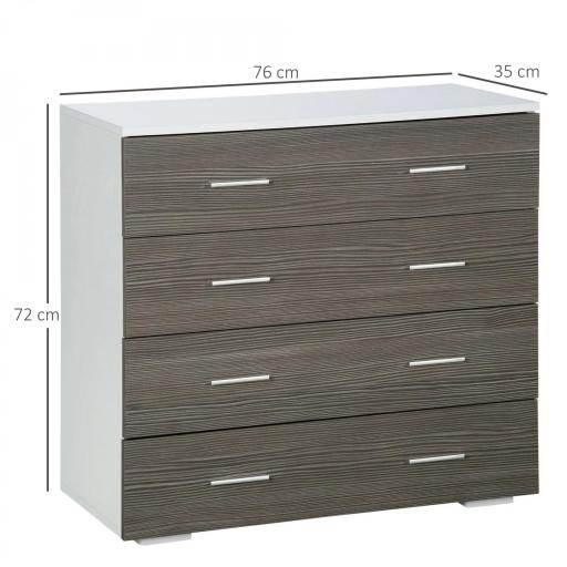 Cómoda con 4 Cajones Moderna Cajonera para Salón para Dormitorio Pasillo 76x35x72 cm Gris y Blanco [3]
