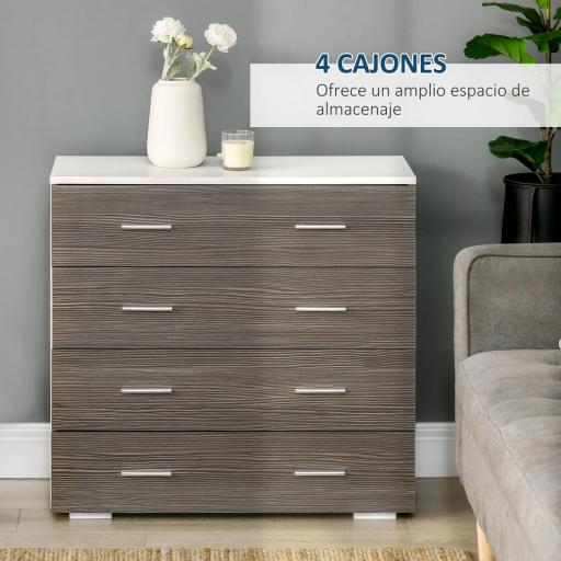 Cómoda con 4 Cajones Moderna Cajonera para Salón para Dormitorio Pasillo 76x35x72 cm Gris y Blanco [1]