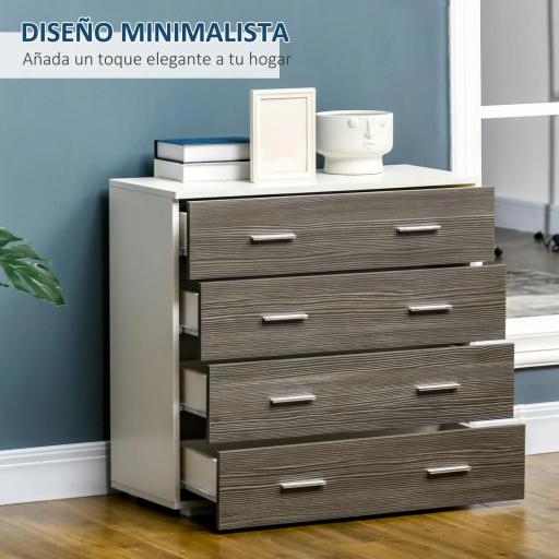 Cómoda con 4 Cajones Moderna Cajonera para Salón para Dormitorio Pasillo 76x35x72 cm Gris y Blanco [2]