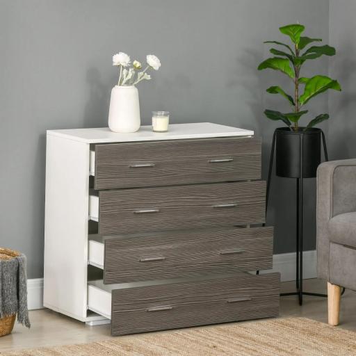 Cómoda con 4 Cajones Moderna Cajonera para Salón para Dormitorio Pasillo 76x35x72 cm Gris y Blanco [4]