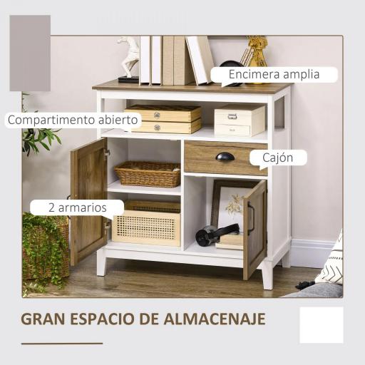 Aparador de Salón Armario Almacenaje de Madera con 2 Puertas Cajón y Estante Ajustable 76,6x35x81,5 cm Blanco y Marrón [5]