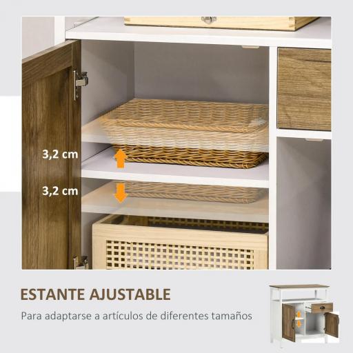 Aparador de Salón Armario Almacenaje de Madera con 2 Puertas Cajón y Estante Ajustable 76,6x35x81,5 cm Blanco y Marrón [6]