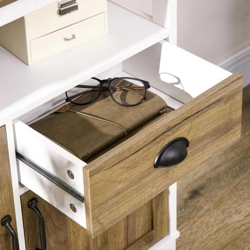 Aparador de Salón Armario Almacenaje de Madera con 2 Puertas Cajón y Estante Ajustable 76,6x35x81,5 cm Blanco y Marrón [7]