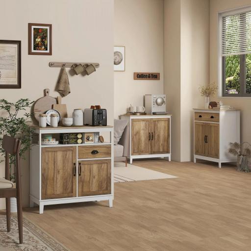 Aparador de Salón Armario Almacenaje de Madera con 2 Puertas Cajón y Estante Ajustable 76,6x35x81,5 cm Blanco y Marrón [8]