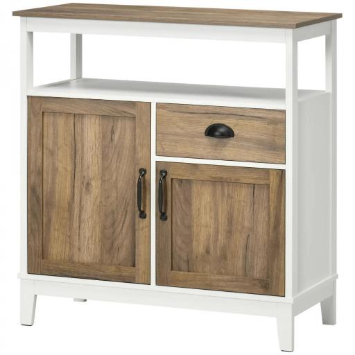 Aparador de Salón Armario Almacenaje de Madera con 2 Puertas Cajón y Estante Ajustable 76,6x35x81,5 cm Blanco y Marrón [10]