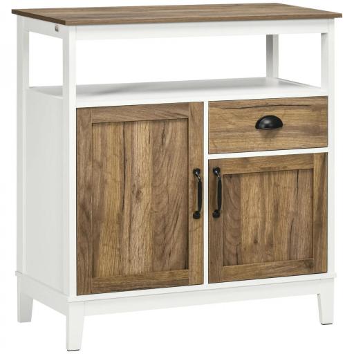 Aparador de Salón Armario Almacenaje de Madera con 2 Puertas Cajón y Estante Ajustable 76,6x35x81,5 cm Blanco y Marrón [9]