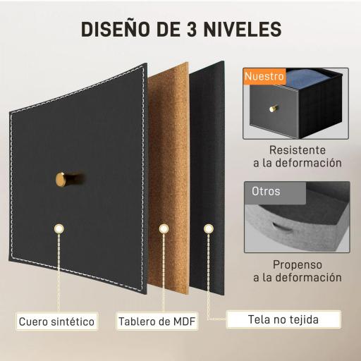Cajonera de Tela con 9 Cajones Plegables con Frentes de Cuero PU y Marco de Acero Cajonera para Dormitorio Salón Negro [3]