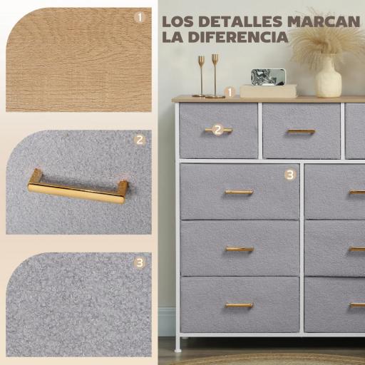 Cómoda Moderna con 9 Cajones de Tela y Diseño Elegante para Dormitorio Sala o Entrada 100x30x99 cm Gris [2]