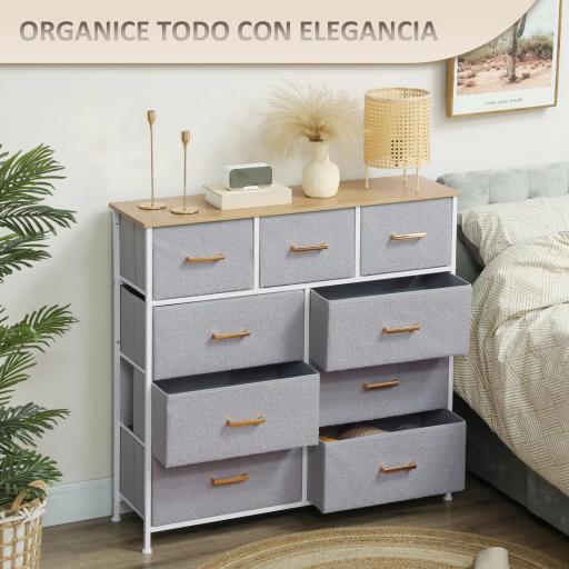 Cómoda Moderna con 9 Cajones de Tela y Diseño Elegante para Dormitorio Sala o Entrada 100x30x99 cm Gris [3]