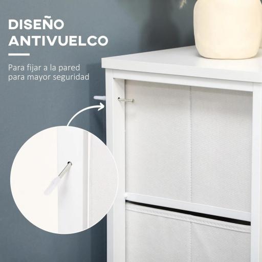 Cómoda de Dormitorio de Estilo Cannage Bohemio con 5 Cajones de Tela Plegables para Entrada Salón 62x30x126,5 cm Blanco [3]