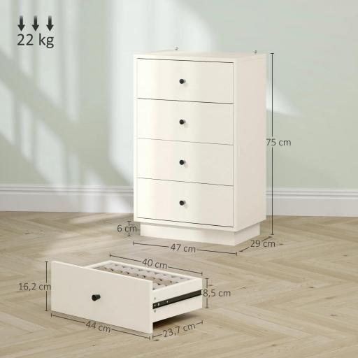 Cómoda para Dormitorio Moderna de 4 Cajones Cajonera Estrecha para Salón Pasillo 47x29x75 cm Blanco [1]