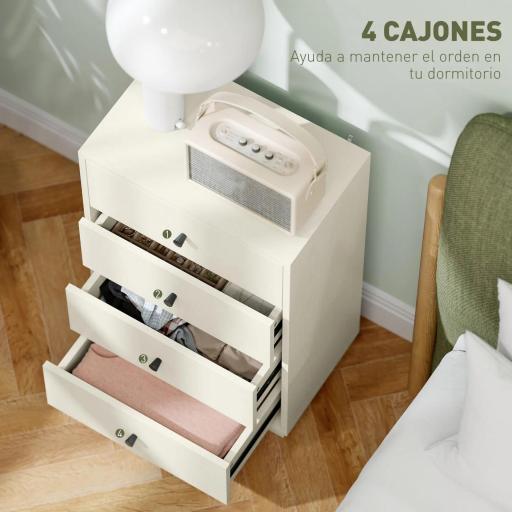 Cómoda para Dormitorio Moderna de 4 Cajones Cajonera Estrecha para Salón Pasillo 47x29x75 cm Blanco [6]