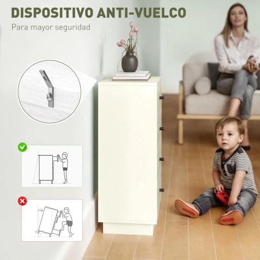 Cómoda para Dormitorio Moderna de 4 Cajones Cajonera Estrecha para Salón Pasillo 47x29x75 cm Blanco [5]