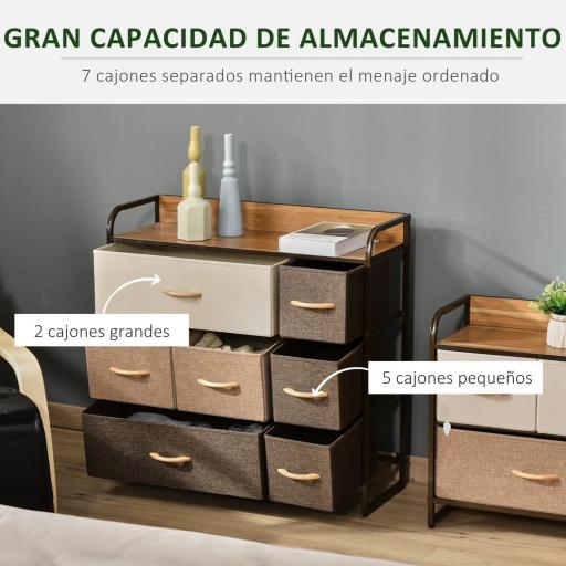 Cómoda para Dormitorio con 7 Cajones Plegables Parte Superior de Madera y Marco Metálico 80x29x78,5 cm Multicolor [2]