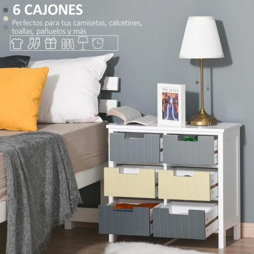 Cómoda de Madera con 6 Cajones Cajonera Auxiliar de Almacenaje con Patas Elevadas Estilo Moderno para Dormitorio Salón Baño 62x28x58 cm Multicolor [4]