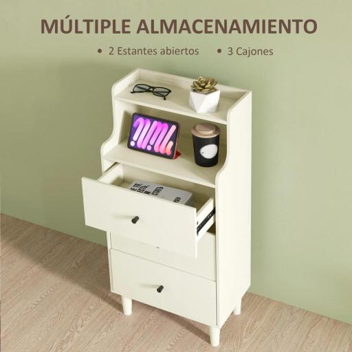 Cómoda con 3 Cajones y 2 Estantes Abiertos Diseño Moderno y Antivuelco para Dormitorio o Salón 47x29x95cm Blanco Veteado [2]