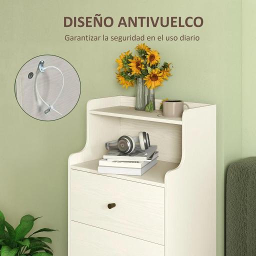 Cómoda con 3 Cajones y 2 Estantes Abiertos Diseño Moderno y Antivuelco para Dormitorio o Salón 47x29x95cm Blanco Veteado [3]