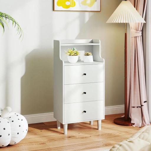 Cómoda con 3 Cajones y 2 Estantes Abiertos Diseño Moderno y Antivuelco para Dormitorio o Salón 47x29x95cm Blanco Veteado [4]