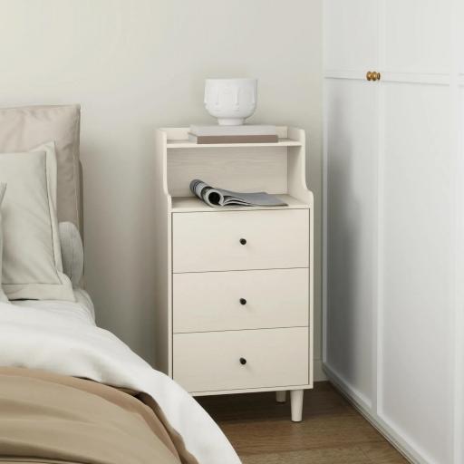 Cómoda con 3 Cajones y 2 Estantes Abiertos Diseño Moderno y Antivuelco para Dormitorio o Salón 47x29x95cm Blanco Veteado [7]
