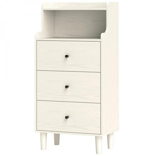 Cómoda con 3 Cajones y 2 Estantes Abiertos Diseño Moderno y Antivuelco para Dormitorio o Salón 47x29x95cm Blanco Veteado [9]