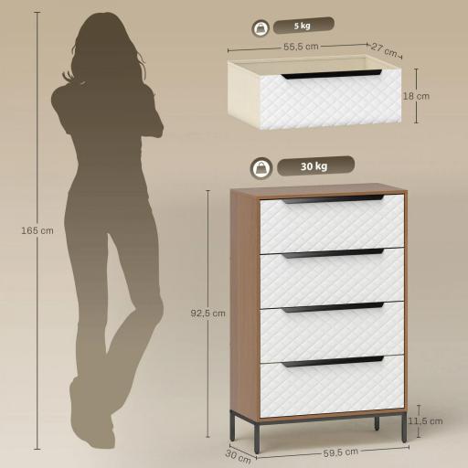 Cómoda con 4 Cajones de Tela Frentes con Patrón de Diamante para Salón Oficina Vestidor Natural y Blanco [1]