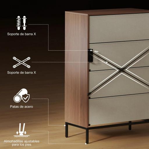 Cómoda con 4 Cajones de Tela Frentes con Patrón de Diamante para Salón Oficina Vestidor Natural y Blanco [5]
