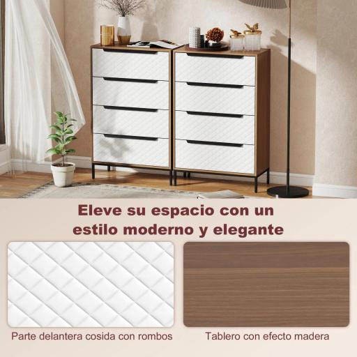 Cómoda con 4 Cajones de Tela Frentes con Patrón de Diamante para Salón Oficina Vestidor Natural y Blanco [6]