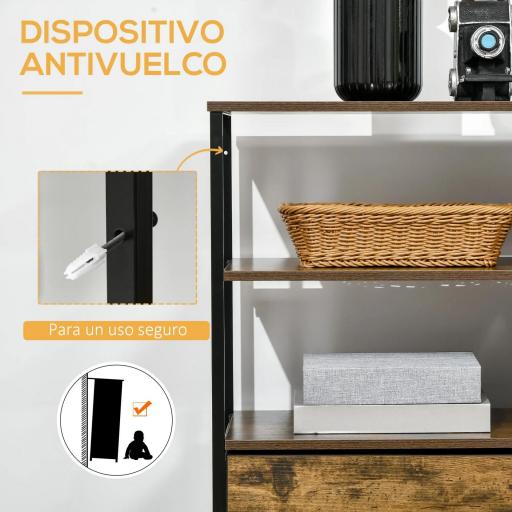 Cómoda de Salón con 4 Cajones de Tela Plegable y 2 Estantes Estilo Industrial 84x30x71,5 cm Marrón Rústico [4]
