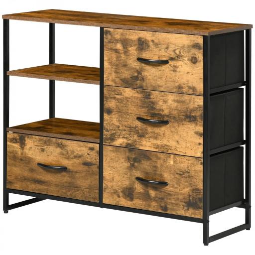 Cómoda de Salón con 4 Cajones de Tela Plegable y 2 Estantes Estilo Industrial 84x30x71,5 cm Marrón Rústico [8]