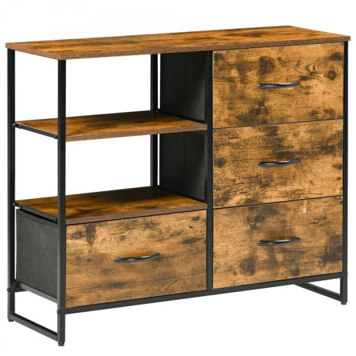 Cómoda de Salón con 4 Cajones de Tela Plegable y 2 Estantes Estilo Industrial 84x30x71,5 cm Marrón Rústico [9]