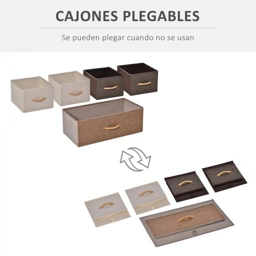 Cómoda para Dormitorio con 5 Cajones Plegables Parte Superior de Madera y Marco Metálico 87,5x29x58 cm Multicolor [2]
