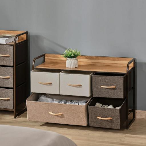 Cómoda para Dormitorio con 5 Cajones Plegables Parte Superior de Madera y Marco Metálico 87,5x29x58 cm Multicolor [5]