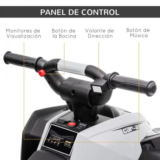 Quad Eléctrico para Niños de 3-5 Años Vehículo Eléctrico a Batería 12V con 2 Motores 83x53x55,5 cm Negro y Blanco [3]