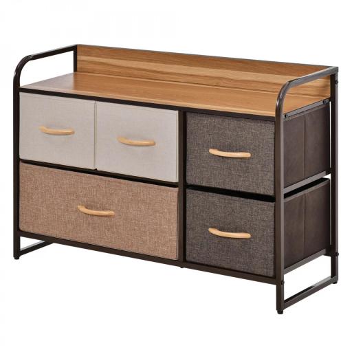 Cómoda para Dormitorio con 5 Cajones Plegables Parte Superior de Madera y Marco Metálico 87,5x29x58 cm Multicolor [8]