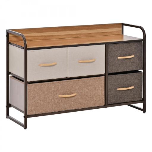 Cómoda para Dormitorio con 5 Cajones Plegables Parte Superior de Madera y Marco Metálico 87,5x29x58 cm Multicolor [9]